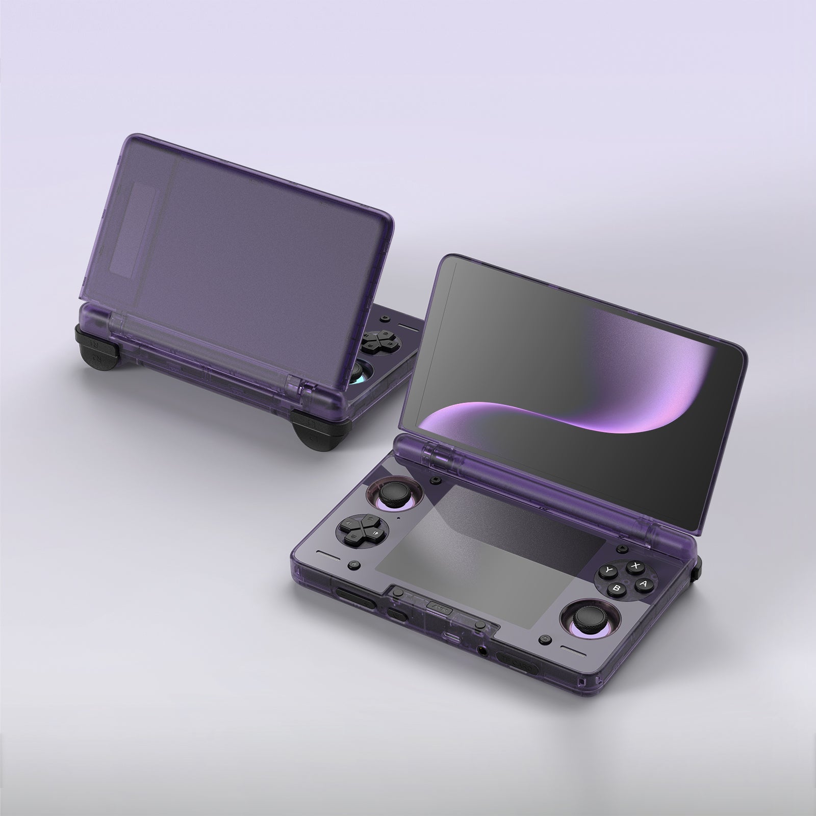 AYN Thor coloris Clear Purple translucide, clapet ouvert